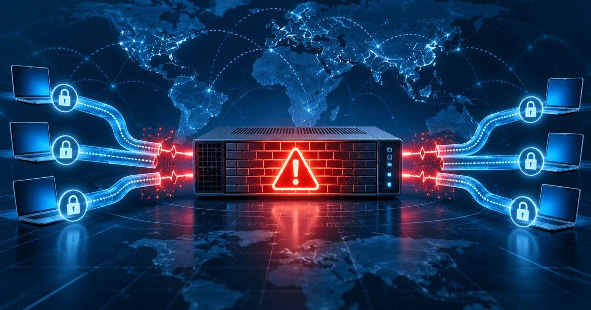 กราฟิกอุปกรณ์ไฟร์วอลล์และสัญญาณเตือนการหยุดให้บริการ VPN